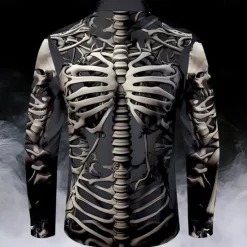 OUKU Halloween Men's Cool Skulls Halloween Costumes Button Up Shirt Long Sleeve Horror Dark Party Evening Wear Fall Winter Spring & Summer Shirt Collar Button Up 3D Print Black