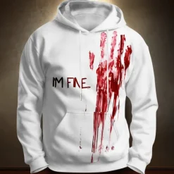 Sale OUKU Halloween Men's 3D Blood stains Hoodies Sweatshirt Punk Exaggerated Long Sleeve Crew Neck Club Streetwear White 1 White Drawstring Fall Winter Designer