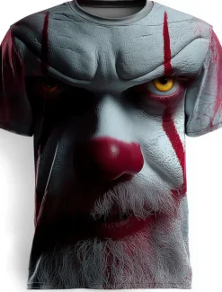 Clearance OUKU Halloween Men's 3D Clown T Shirt Short Sleeve T shirt 3D Print Crew Neck Shirt Exaggerated Designer Horror Party Street Casual Red Black Gray Gray Summer Spring All Seasons Clothing Apparel S M L XL