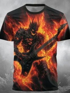 Clearance OUKU Halloween Men's 3D Devil T Shirt Short Sleeve T shirt 3D Print Crew Neck Shirt Exaggerated Designer Horror Party Street Holiday Yellow Blue Orange Summer Spring All Seasons Clothing Apparel S M L XL