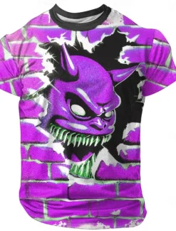 Sale OUKU Halloween Men's 3D Devil T Shirt Short Sleeve T shirt 3D Print Crew Neck Shirt Exaggerated Designer Horror Party Street Casual Green 1# Purple Orange Summer Spring All Seasons Clothing Apparel S M L