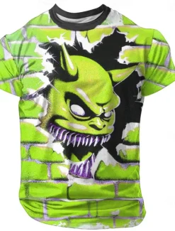 Sale OUKU Halloween Men's 3D Devil T Shirt Short Sleeve T shirt 3D Print Crew Neck Shirt Exaggerated Designer Horror Party Street Casual Green 1# Purple Orange Summer Spring All Seasons Clothing Apparel S M L