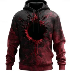 OUKU Halloween Men's 3D Mouth Hoodies Sweatshirt Punk Exaggerated Long Sleeve Crew Neck Club Streetwear Red Drak Red Drawstring 3D Print Fall Winter Designer