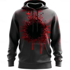 OUKU Halloween Men's 3D Mouth Hoodies Sweatshirt Punk Exaggerated Long Sleeve Crew Neck Club Streetwear Red Drak Red Drawstring 3D Print Fall Winter Designer