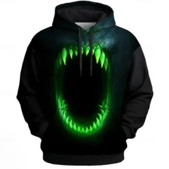 OUKU Halloween Men's 3D Mouth Hoodies Sweatshirt Punk Exaggerated Long Sleeve Crew Neck Club Streetwear Red Blue Drawstring Fall Winter Designer
