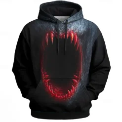 OUKU Halloween Men's 3D Mouth Hoodies Sweatshirt Punk Exaggerated Long Sleeve Crew Neck Club Streetwear Red Blue Drawstring Fall Winter Designer