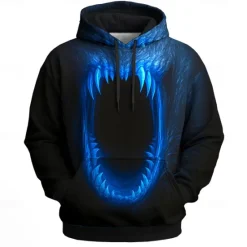 OUKU Halloween Men's 3D Mouth Hoodies Sweatshirt Punk Exaggerated Long Sleeve Crew Neck Club Streetwear Red Blue Drawstring Fall Winter Designer