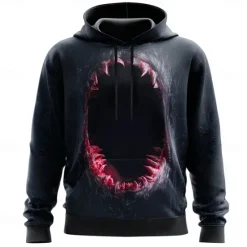 Outlet OUKU Halloween Men's 3D Mouth Hoodies Sweatshirt Punk Exaggerated Long Sleeve Crew Neck Club Streetwear Black Gray Drawstring Fall Winter Designer