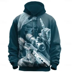 Best OUKU Halloween Men's 3D Reaper Hoodies Sweatshirt Punk Exaggerated Long Sleeve Crew Neck Club Streetwear Black Red Drawstring Fall Winter Designer