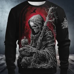 Clearance OUKU Halloween Men's Devil Reaper Sweatshirt Punk Party Long Sleeve Crew Neck Vacation Holiday Black 1 Black Crewneck 3D Graphic All Seasons Designer