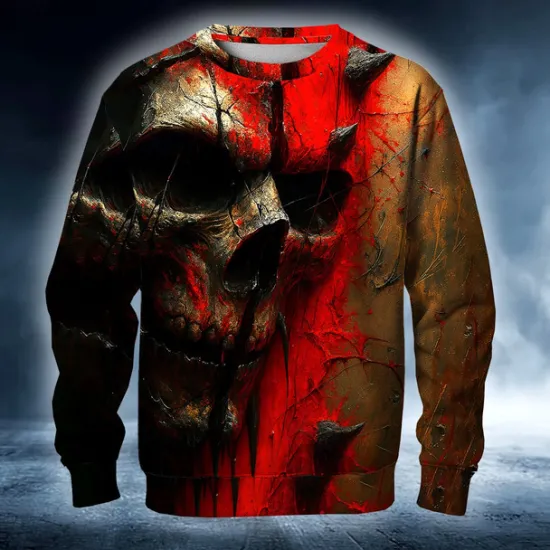 Outlet OUKU Halloween Men's Devil Reaper Sweatshirt Punk Party Long Sleeve Crew Neck Vacation Red Blue Crewneck 3D All Seasons Designer