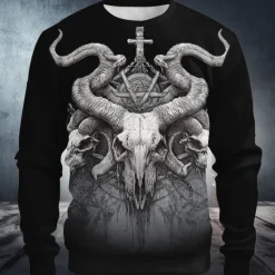 Online OUKU Halloween Men's Devil Reaper Sweatshirt Punk Party Long Sleeve Crew Neck Vacation Holiday Black 1 Black Crewneck 3D Graphic Fall All Seasons Designer
