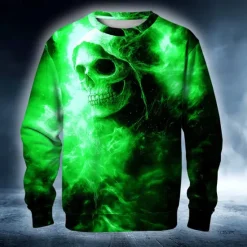 Outlet OUKU Halloween Men's Devil Reaper Sweatshirt Punk Party Long Sleeve Crew Neck Vacation Red Blue Crewneck 3D All Seasons Designer