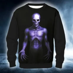Online OUKU Halloween Men's Devil Reaper Sweatshirt Punk Party Long Sleeve Crew Neck Vacation Red Blue Crewneck 3D All Seasons Designer