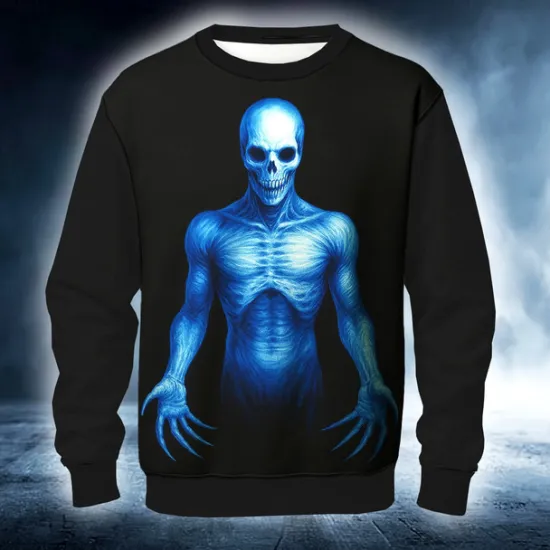 Online OUKU Halloween Men's Devil Reaper Sweatshirt Punk Party Long Sleeve Crew Neck Vacation Red Blue Crewneck 3D All Seasons Designer