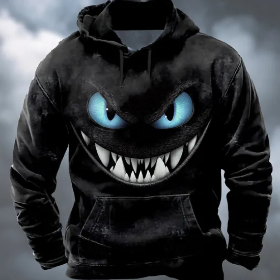 Discount OUKU Halloween Men's Dragon 3D Hoodie Sweatshirt Punk Exaggerated Long Sleeve Crew Neck Club Streetwear Blue Purple Drawstring Fall Winter Designer