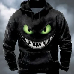 Discount OUKU Halloween Men's Dragon 3D Hoodie Sweatshirt Punk Exaggerated Long Sleeve Crew Neck Club Streetwear Blue Purple Drawstring Fall Winter Designer