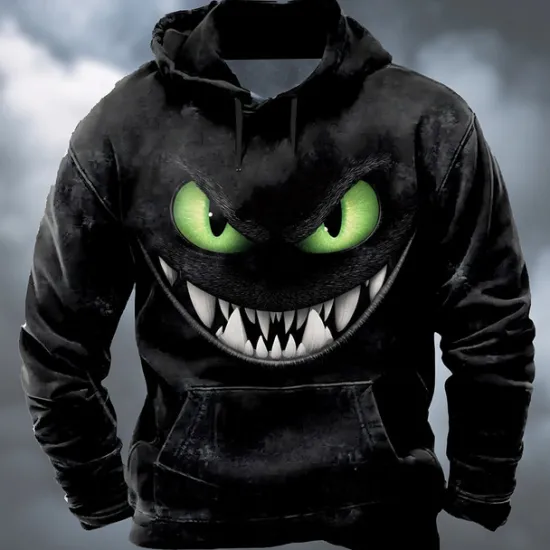 Discount OUKU Halloween Men's Dragon 3D Hoodie Sweatshirt Punk Exaggerated Long Sleeve Crew Neck Club Streetwear Blue Purple Drawstring Fall Winter Designer