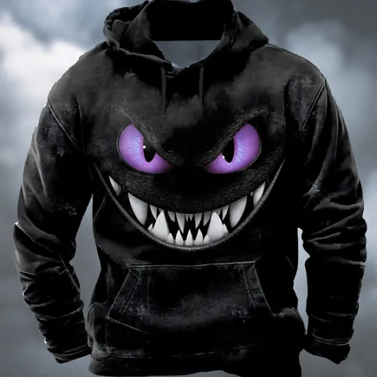 Discount OUKU Halloween Men's Dragon 3D Hoodie Sweatshirt Punk Exaggerated Long Sleeve Crew Neck Club Streetwear Blue Purple Drawstring Fall Winter Designer
