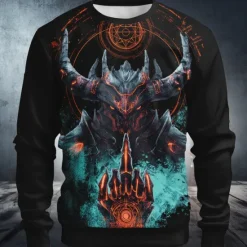 Discount OUKU Halloween Men's Dragon 3D Sweatshirt Punk Party Long Sleeve Crew Neck Vacation Holiday Black Red Crewneck 3D All Seasons Designer
