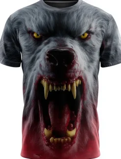 Clearance OUKU Halloween Men's Dragon 3D T Shirt Short Sleeve T shirt 3D Print Crew Neck Shirt Exaggerated Designer Horror Party Street Casual Black 1 White Red Summer Spring All Seasons Clothing Apparel S M L XL
