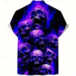 Best OUKU Halloween Men's Flame Halloween Costumes Skulls Shirt Summer Shirt Button Up Shirt Short Sleeve Dark Punk Gothic Style Holiday Streetwear Summer Spring Turndown 3D Print Collared Shirts Purple Orange