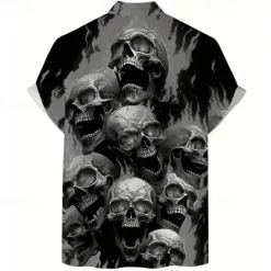 Best OUKU Halloween Men's Flame Halloween Costumes Skulls Shirt Summer Shirt Button Up Shirt Short Sleeve Dark Punk Gothic Style Holiday Streetwear Summer Spring Turndown 3D Print Collared Shirts Purple Orange
