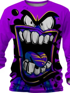 New OUKU Halloween Men's Funny T Shirt Henley Shirt Long Sleeve T shirt 3D Print Crew Neck Shirt Designer Retro Vintage Street Casual Daily Yellow Blue Purple Summer Spring Fall Clothing Apparel S M L XL 2XL
