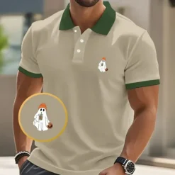 Sale OUKU Halloween Men's Ghost Polo Short Sleeve Polo Shirts Collared Shirts Casual Horror Dark Athleisure Festival Outfit Buttons Summer Black Pink Navy Blue