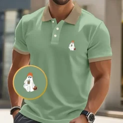 Sale OUKU Halloween Men's Ghost Polo Short Sleeve Polo Shirts Collared Shirts Casual Horror Dark Athleisure Festival Outfit Buttons Summer Black Pink Navy Blue