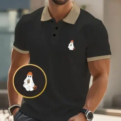 Sale OUKU Halloween Men's Ghost Polo Short Sleeve Polo Shirts Collared Shirts Casual Horror Dark Athleisure Festival Outfit Buttons Summer Black Pink Navy Blue
