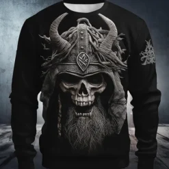 Outlet OUKU Halloween Men's Graphic Devil Reaper Sweatshirt Punk Party Long Sleeve Crew Neck Vacation Holiday Black 1 Black Crewneck 3D Print 3D All Seasons Designer
