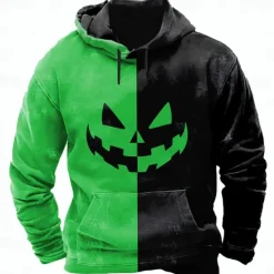 Outlet OUKU Halloween Men's Graphic Pumpkin 3D Sweatshirt Punk Exaggerated Long Sleeve Crew Neck Club Streetwear Purple Orange Drawstring 3D Fall Winter Designer
