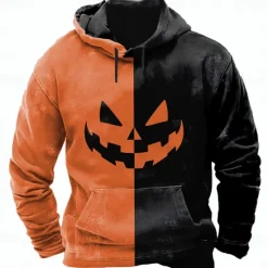 Outlet OUKU Halloween Men's Graphic Pumpkin 3D Sweatshirt Punk Exaggerated Long Sleeve Crew Neck Club Streetwear Purple Orange Drawstring 3D Fall Winter Designer