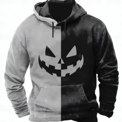 Outlet OUKU Halloween Men's Graphic Pumpkin 3D Sweatshirt Punk Exaggerated Long Sleeve Crew Neck Club Streetwear Purple Orange Drawstring 3D Fall Winter Designer