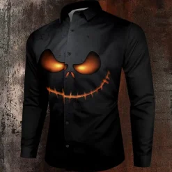 Clearance OUKU Halloween Men's Grimace Halloween Costumes Shirt Button Up Shirt Long Sleeve Casual Dark Party Evening Wear Fall Winter Spring & Summer Turndown Shirt Collar Button Up 3D Print Black