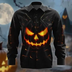 New OUKU Halloween Men's Grimace Halloween Costumes Button Up Shirt Long Sleeve Horror Party Evening Wear Fall Winter Spring & Summer Shirt Collar 3D Print Orange