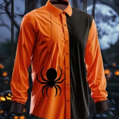 Online OUKU Halloween Men's Grimace Halloween Costumes Button Up Shirt Long Sleeve Dark Party Evening Wear Fall Winter Spring & Summer Shirt Collar 3D Print Orange