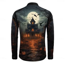 OUKU Halloween Men's Halloween Costumes Button Up Shirt Long Sleeve Horror Party Evening Wear Fall Winter Spring & Summer Shirt Collar 3D Print Black