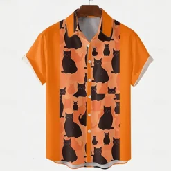 Outlet OUKU Halloween Men's Halloween Costumes Skulls Shirt Summer Shirt Button Up Shirt Short Sleeve Dark Gothic Style Outdoor Vacation Dailywear Summer Spring Turndown 3D Print Collared Shirts Front One Pocket