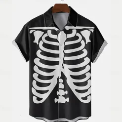 Outlet OUKU Halloween Men's Halloween Costumes Skulls Shirt Summer Shirt Button Up Shirt Short Sleeve Dark Gothic Style Outdoor Vacation Dailywear Summer Spring Turndown 3D Print Collared Shirts Front One Pocket