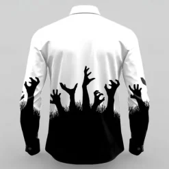 Online OUKU Halloween Men's Halloween Costumes Button Up Shirt Long Sleeve Horror Dark Party Evening Wear Fall Winter Spring & Summer Shirt Collar 3D Print Black