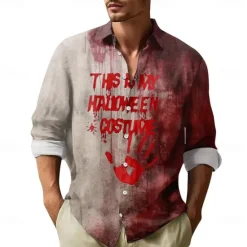 OUKU Halloween Men's Letter Printed Blood stains Halloween Costumes Shirt Button Up Shirt Long Sleeve Dark Punk Gothic Style Holiday Streetwear Summer Spring Turndown 3D Print Collared Shirts Red 1 Red