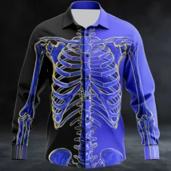 Clearance OUKU Halloween Men's Optical Illusion Skeleton Shirt Button Up Shirt Long Sleeve Dark Punk Gothic Style Outdoor Holiday Summer Spring Turndown 3D Print Collared Shirts Purple Brown