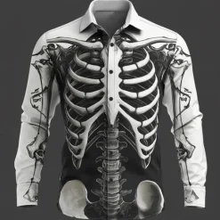 Discount OUKU Halloween Men's Optical Illusion Skeleton Shirt Button Up Shirt Long Sleeve Dark Punk Gothic Style Outdoor Holiday Summer Spring Turndown 3D Print Collared Shirts White+Black Black Brown