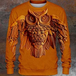 Hot OUKU Halloween Men's Owl Hoodies Sweatshirt Long Sleeve Sweatshirt Crew Neck Fashion Cool Daily 3D Print 3D Print Fall Winter
