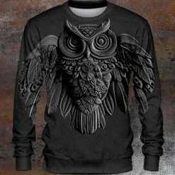 Hot OUKU Halloween Men's Owl Hoodies Sweatshirt Long Sleeve Sweatshirt Crew Neck Fashion Cool Daily 3D Print 3D Print Fall Winter