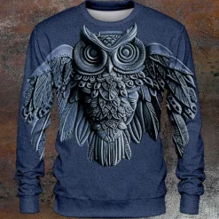 Hot OUKU Halloween Men's Owl Hoodies Sweatshirt Long Sleeve Sweatshirt Crew Neck Fashion Cool Daily 3D Print 3D Print Fall Winter