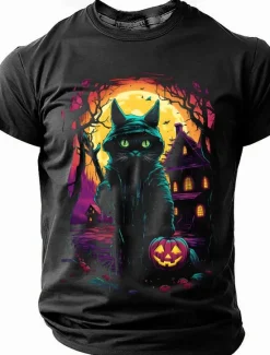 Hot OUKU Halloween Men's Pumpkin Catus T Shirt Short Sleeve T shirt 3D Print Crew Neck Shirt Fashion Athleisure Street Sports Outdoor Holiday Summer Spring Clothing Apparel S M L XL XXL XXXL Black
