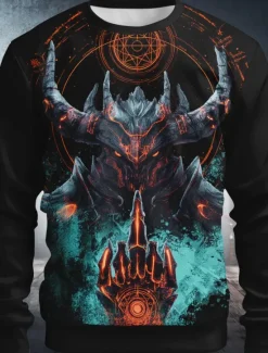 Outlet OUKU Halloween Men's Pumpkin Devil Reaper Sweatshirt Punk Party Long Sleeve Crew Neck Vacation Holiday Black 1 Black Crewneck 3D Graphic All Seasons Designer